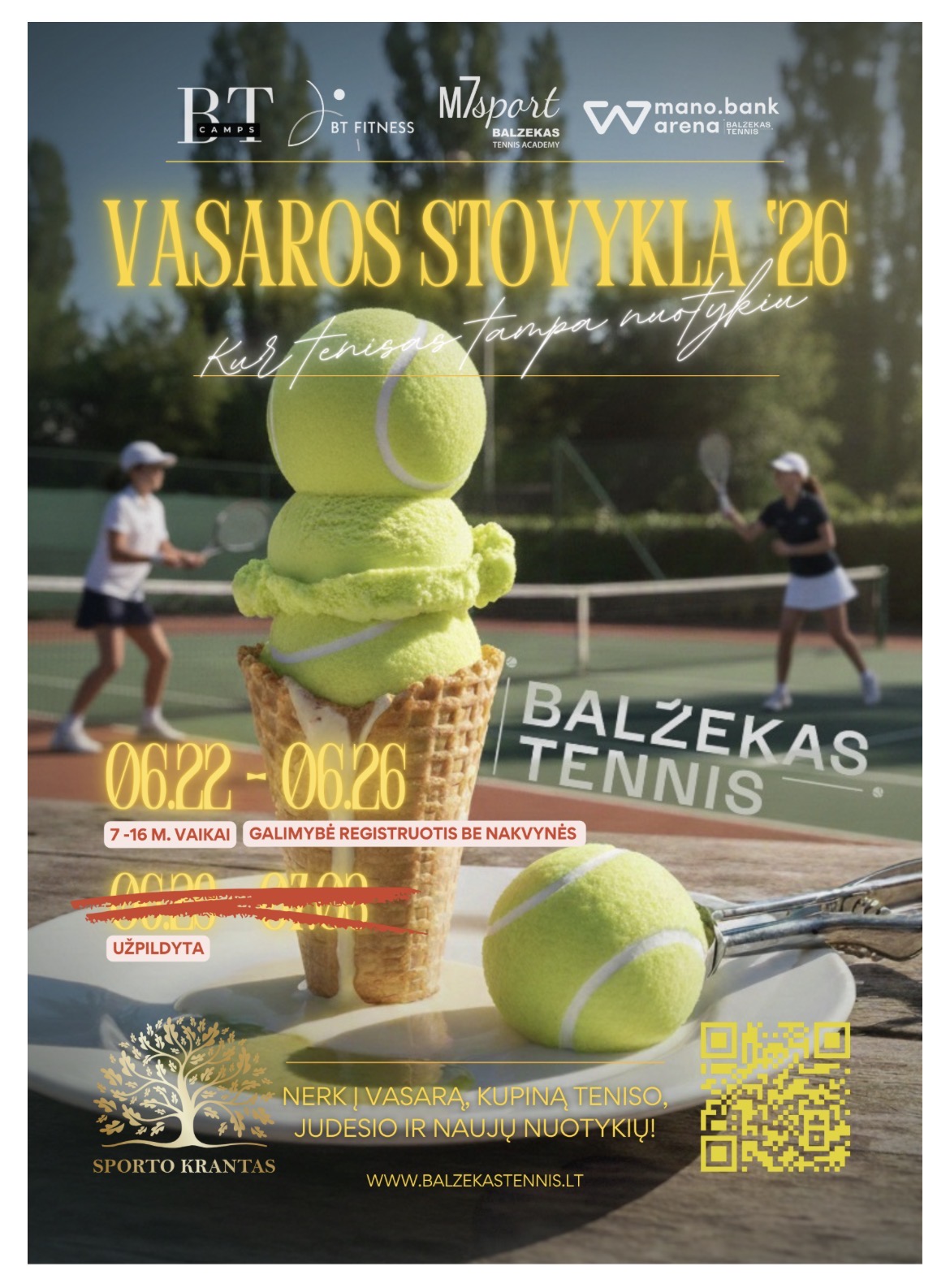 "BALŽEKAS TENNIS" VASAROS STOVYKLA '26. 👉 06.22–06.26 | 7–16 M. VAIKAI